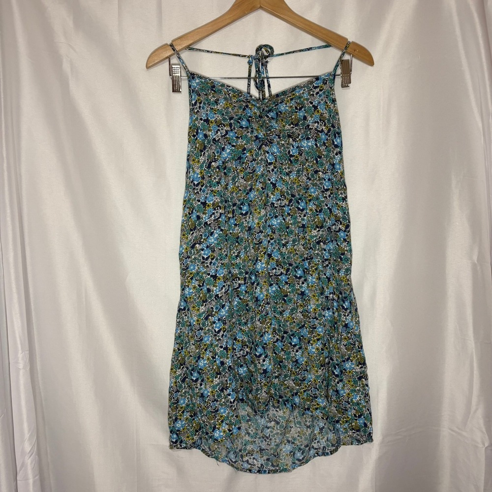 Wild Fable Blue Floral Rayon Cami Mini Dress Large‎ Adjustable Tie Back Straps